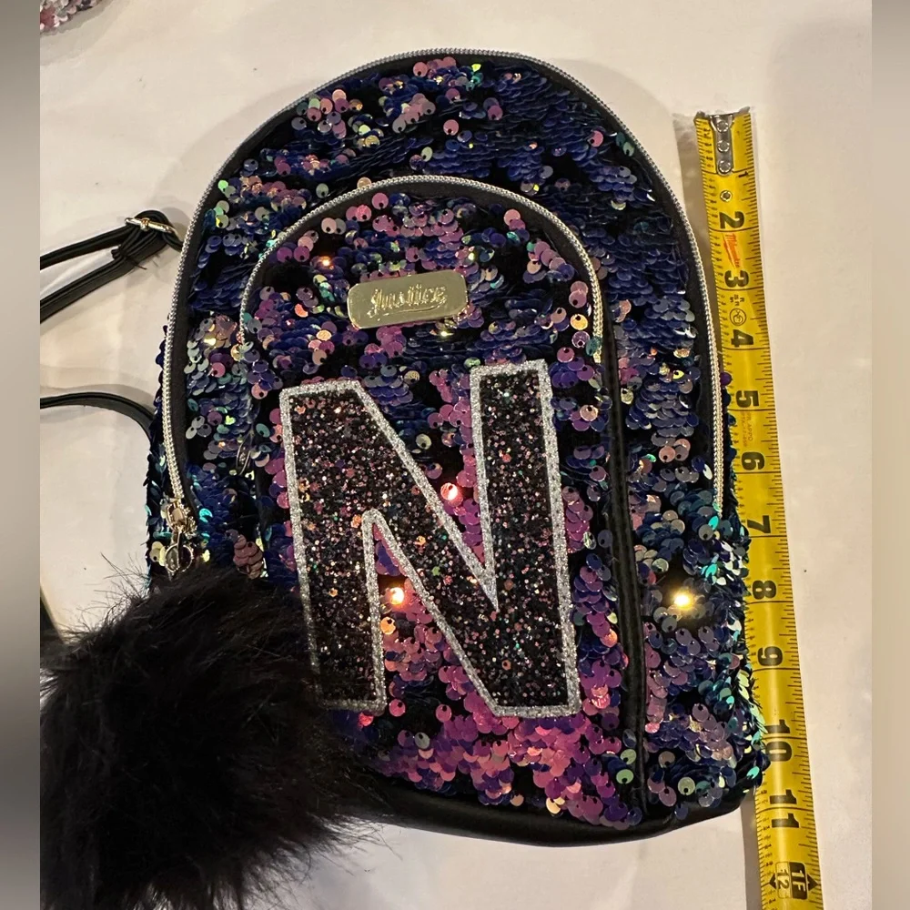 Justice Small Mini Backpack Dark Flip Sequin Initial (Letter N)
